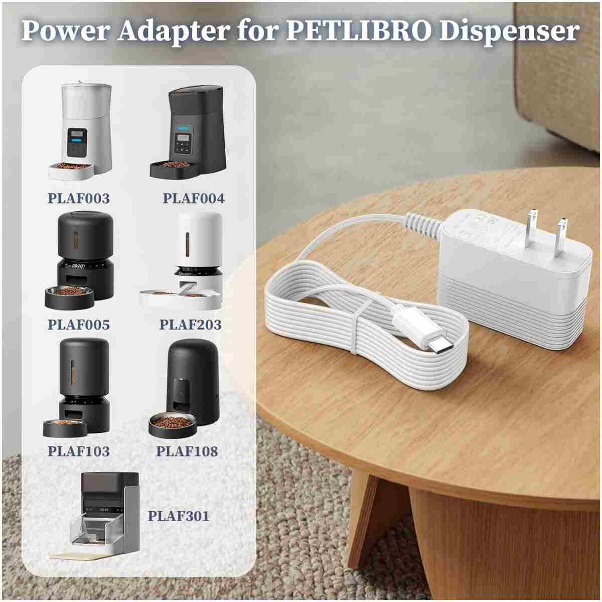 5V Charger for PETLIBRO Automatic Cat Feeder AC Adapter Compatible with PETLIBRO PLAF005 PLAF004 PLAF003 PLAF203 PLAF103 PLAF108 Rechargeable Cat Food Dispenser Power Supply Cord