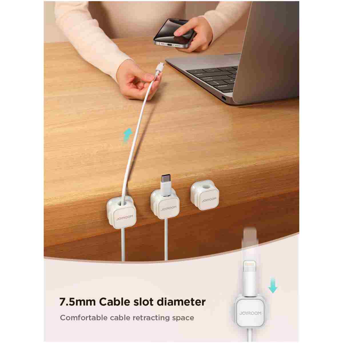 6 Pack Magnetic Cable Clips [Cable Smooth Adjustable] Cord Holder, Under Desk Cable Management, JOYROOM Adhesive Wire Holder Keeper Organizer for Home Office Desk Phone Car Wall...