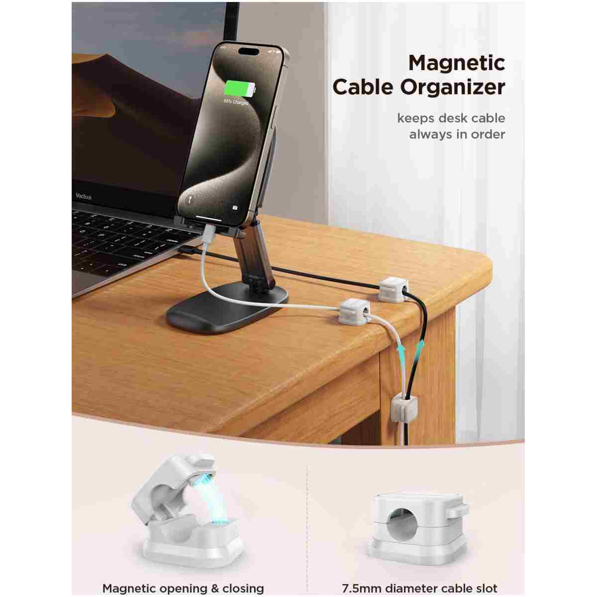 6 Pack Magnetic Cable Clips [Cable Smooth Adjustable] Cord Holder, Under Desk Cable Management, JOYROOM Adhesive Wire Holder Keeper Organizer for Home Office Desk Phone Car Wall...
