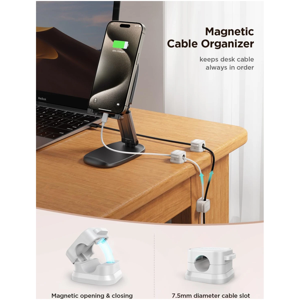 6 Pack Magnetic Cable Clips [Cable Smooth Adjustable] Cord Holder, Under Desk Cable Management, JOYROOM Adhesive Wire Holder Keeper Organizer for Home Office Desk Phone Car Wall...