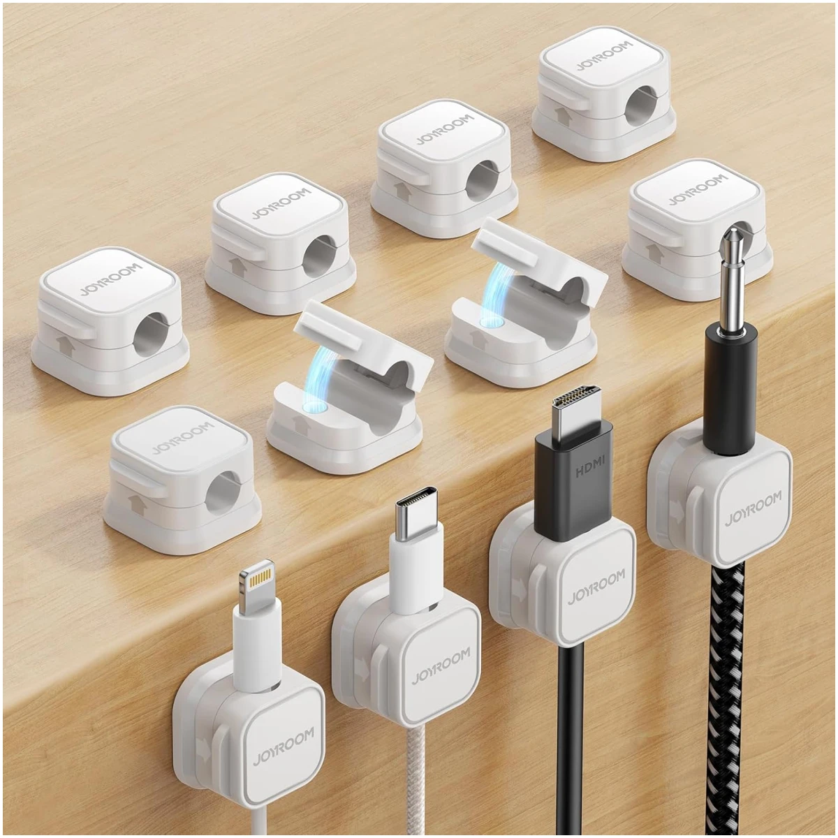 6 Pack Magnetic Cable Clips [Cable Smooth Adjustable] Cord Holder, Under Desk Cable Management, JOYROOM Adhesive Wire Holder Keeper Organizer for Home Office Desk Phone Car Wall...