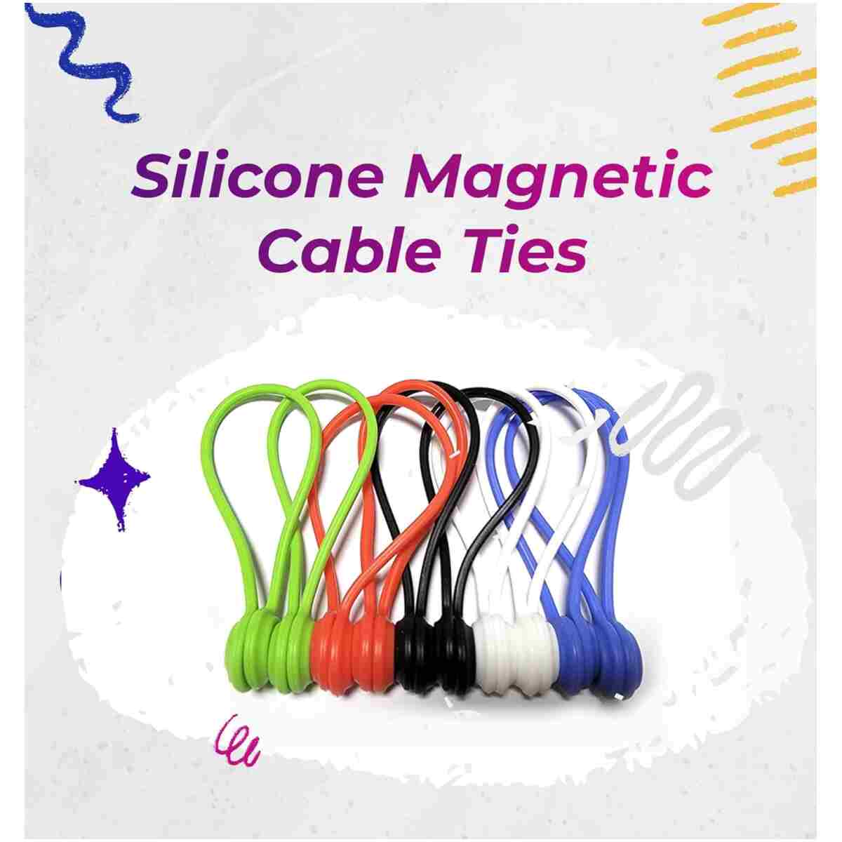 6 Pack Reusable Silicone Magnetic Cable Ties Twist Ties for Home/Office Cord Wrap, Cable Organizer, Magnetic Cord Holder, Cable Organizer Fridge Magnets - Perfect Smart Home...