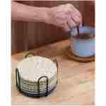 8 件带支架的饮料杯垫，8 种颜色吸水杯垫，适用于饮料，简约杯垫，棉质杯垫套装，编织杯垫，适用于咖啡桌、家居装饰、酒吧、乔迁...