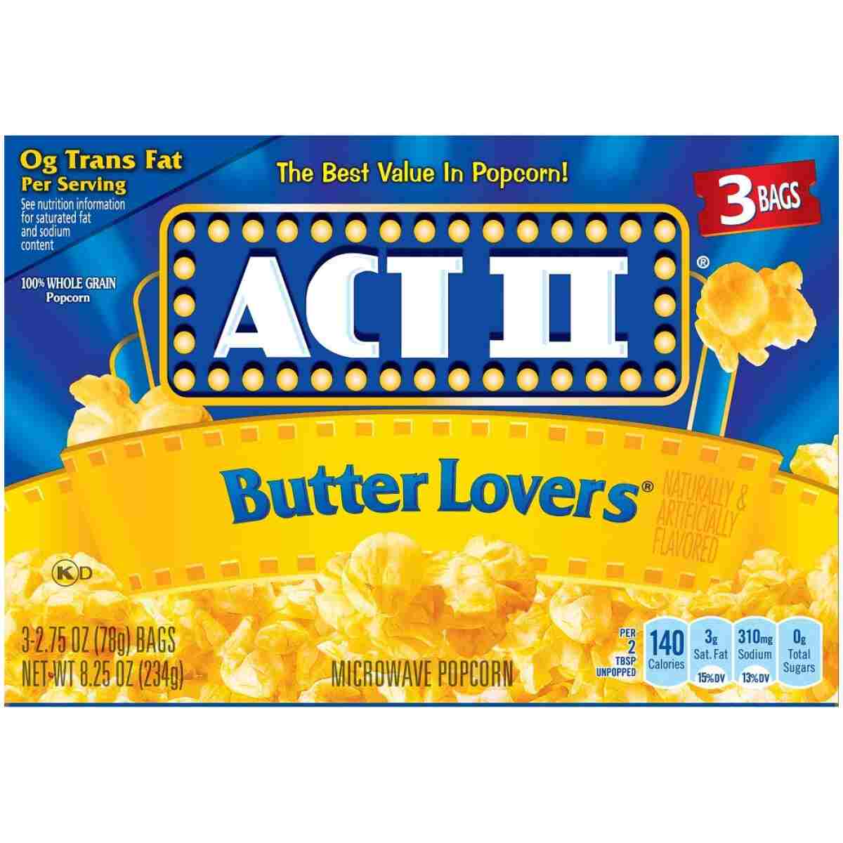 ACT II Butter Lovers Microwave Popcorn, 3-Count 2.75-oz. Bags