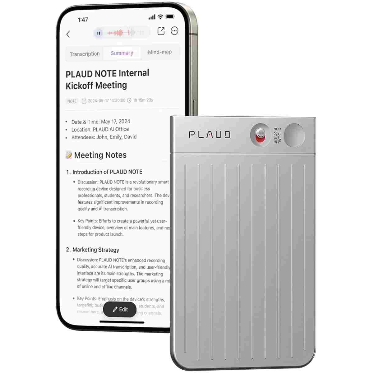 AI Voice Recorder, PLAUD Note Voice Recorder w/Case, App Control, Transcribe & Summarize with AI Technology, Support 112 Languages, 64GB Memory, Audio Recorder for Lectures,...