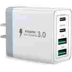 Aioneus USB C 充电器块，40W 4 端口快速充电器 20W C 型充电块 3.1A USB 壁式充电器双端口 PD+QC 充电块适用于 iPhone 16 15 14 13 12 11 Pro Max XS、iPad、...
