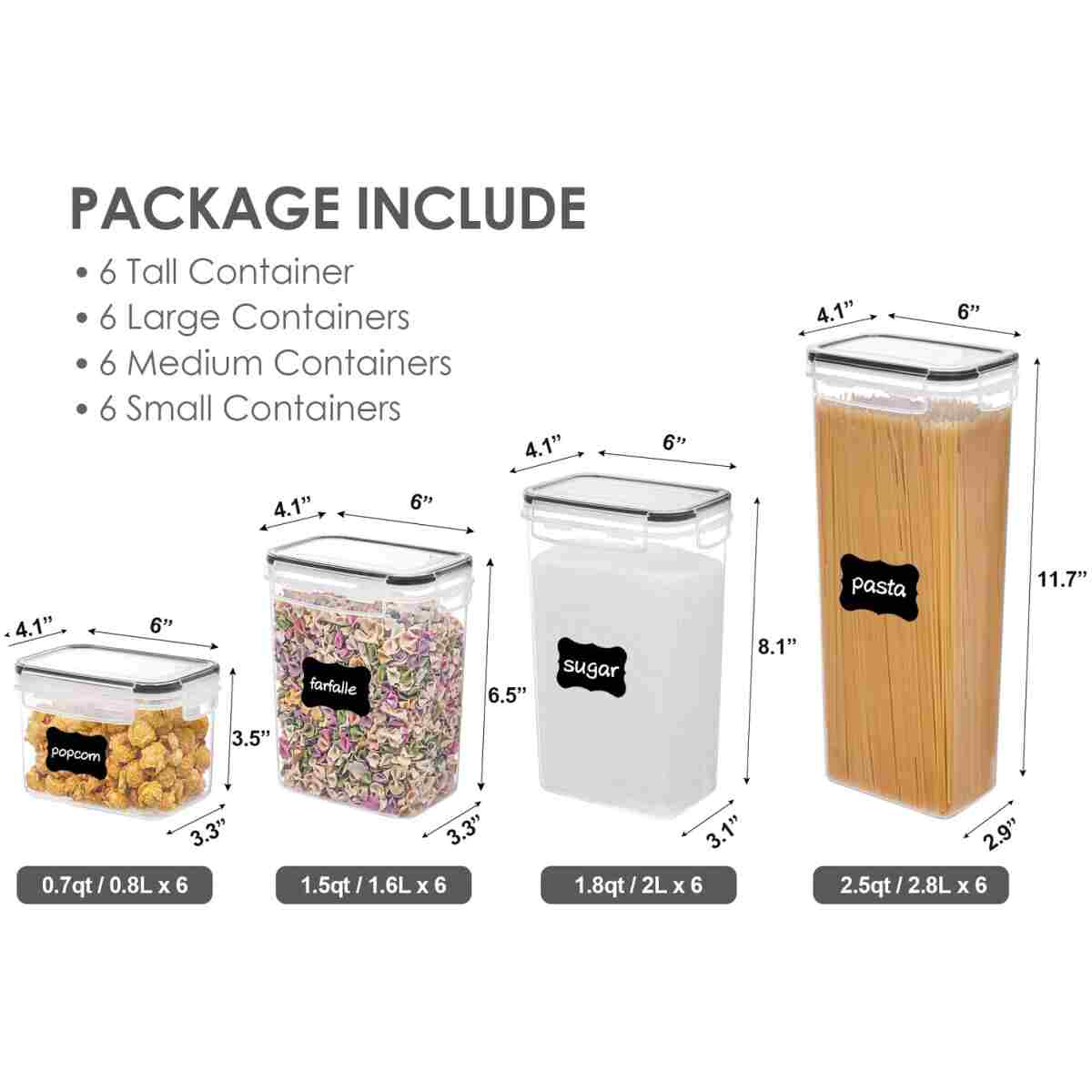 Airtight Food Storage Containers with Lids, Vtopmart 24 pcs Plastic Kitchen and Pantry Organization Canisters for Cereal, Dry Food, Flour and Sugar, BPA Free, Includes 24...