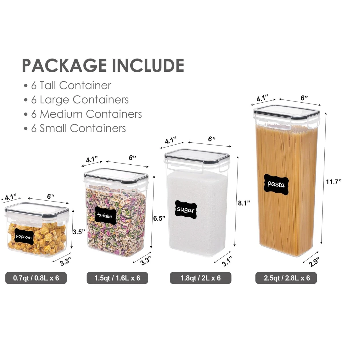 Airtight Food Storage Containers with Lids, Vtopmart 24 pcs Plastic Kitchen and Pantry Organization Canisters for Cereal, Dry Food, Flour and Sugar, BPA Free, Includes 24...