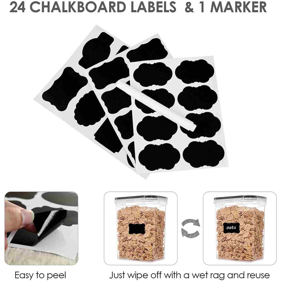 Airtight Food Storage Containers with Lids, Vtopmart 24 pcs Plastic Kitchen and Pantry Organization Canisters for Cereal, Dry Food, Flour and Sugar, BPA Free, Includes 24...