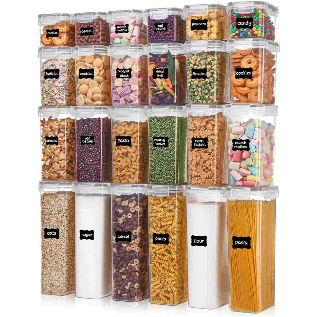 Airtight Food Storage Containers with Lids, Vtopmart 24 pcs Plastic Kitchen and Pantry Organization Canisters for Cereal, Dry Food, Flour and Sugar, BPA Free, Includes 24...