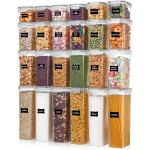 Airtight Food Storage Containers with Lids, Vtopmart 24 pcs Plastic Kitchen and Pantry Organization Canisters for Cereal, Dry Food, Flour and Sugar, BPA Free, Includes 24...