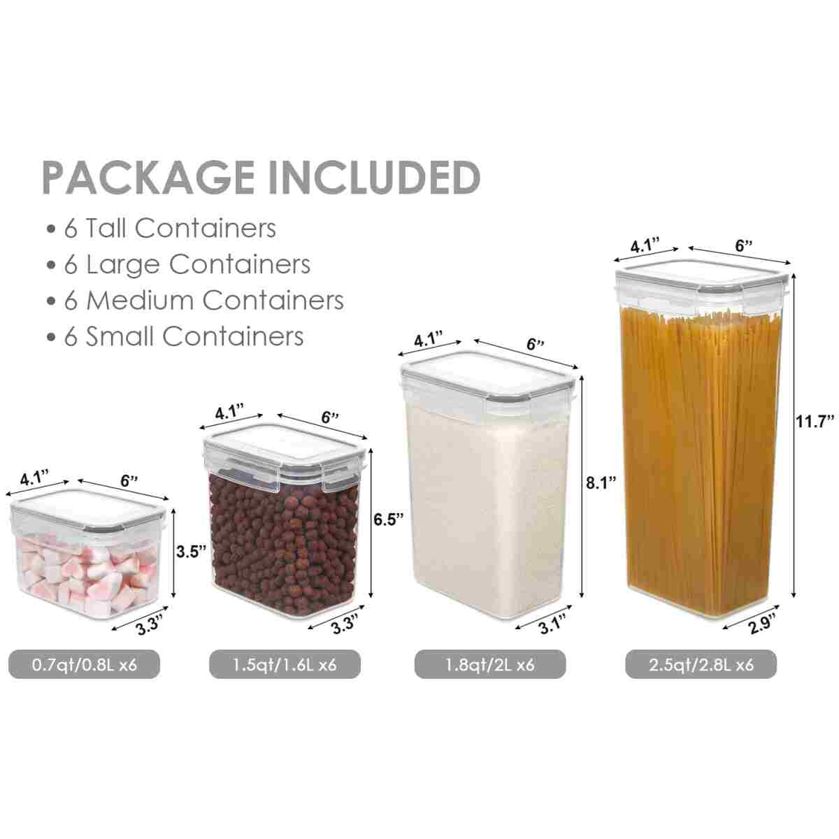 Airtight Food Storage Containers with Lids, Vtopmart 24 pcs Plastic Kitchen and Pantry Organization Canisters for Cereal, Dry Food, Flour and Sugar, BPA Free, Includes 24...