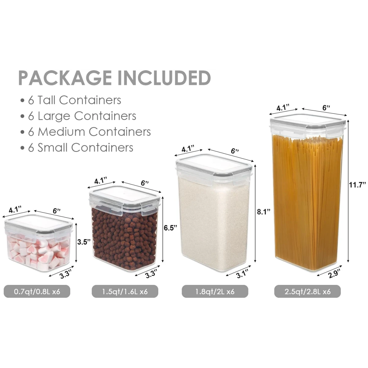 Airtight Food Storage Containers with Lids, Vtopmart 24 pcs Plastic Kitchen and Pantry Organization Canisters for Cereal, Dry Food, Flour and Sugar, BPA Free, Includes 24...