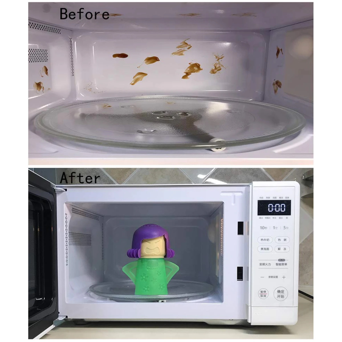 Angry Mama Microwave Oven Steam Cleaner, Angry Mom Microwave Cleaner, Just Add Vinegar and Water, Cut Cleaning Time by Half (Green)