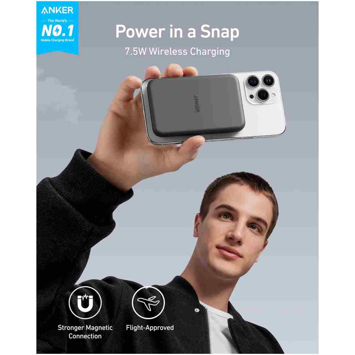 Anker 621 Magnetic Portable Charger (MagGo), 5,000mAh Wireless Power Bank with USB-C Cable, Magsafe-Compatible Battery Pack for iPhone 16 /15/14/13/12 Series