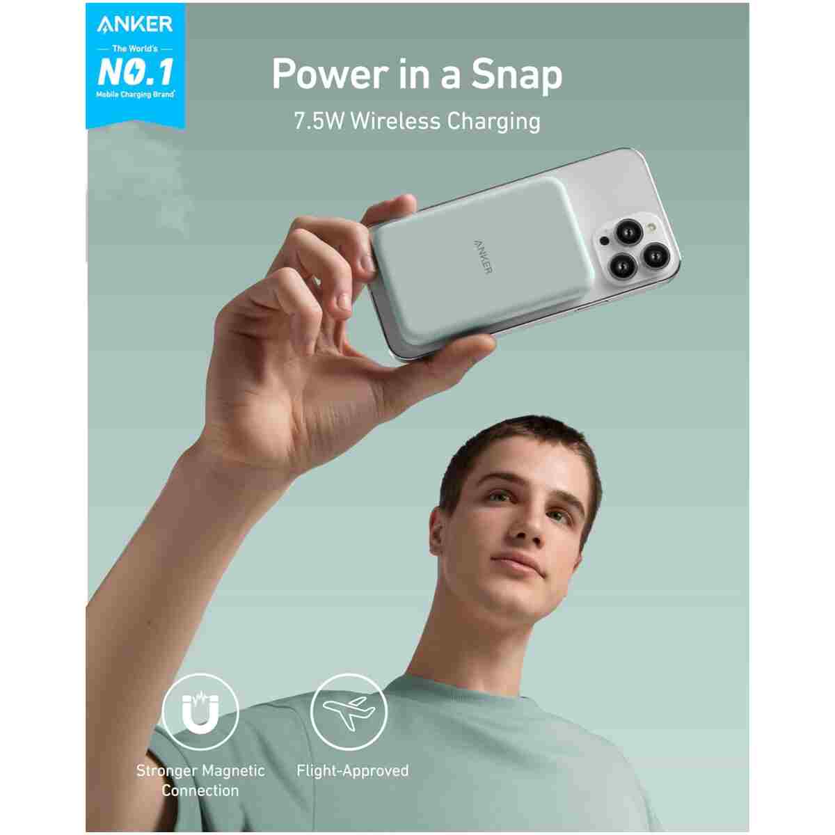 Anker 621 Magnetic Portable Charger (MagGo), 5,000mAh Wireless Power Bank with USB-C Cable, Magsafe-Compatible Battery Pack for iPhone 16 /15/14/13/12 Series