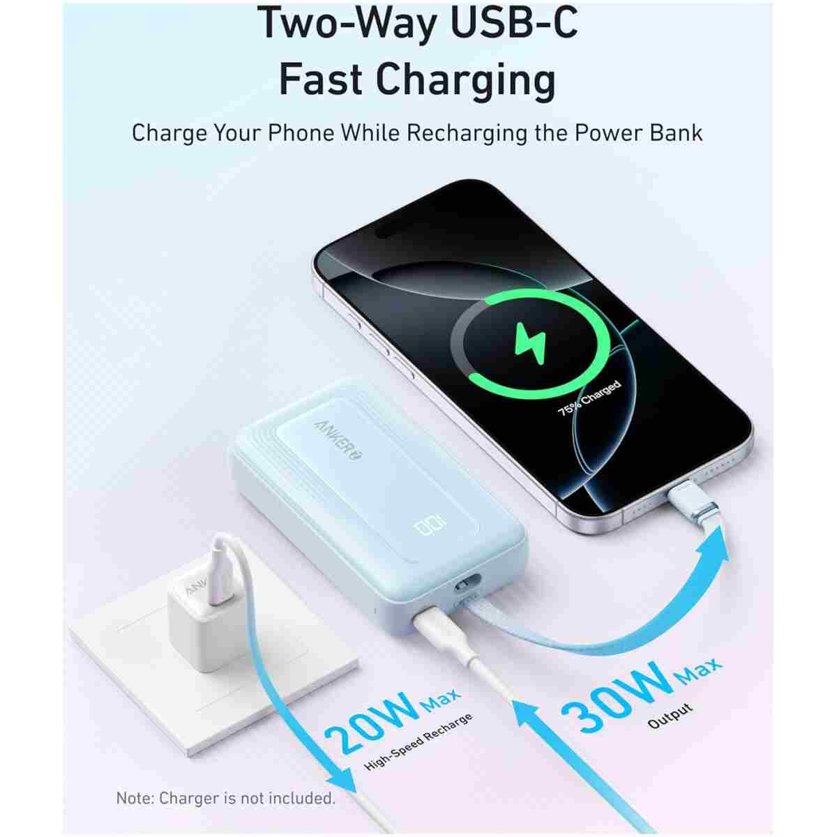 Anker Portable Charger, 10,000mAh 30W Power Bank, USB-C in and Out Fast Charging Battery Pack, Travel Essential Phone Power Bank, for iPhone 16/15/14/13/12, iPad, MacBook,...
