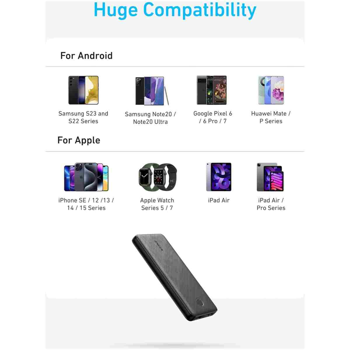 Anker Power Bank(PowerCore 10K),Compact Travel-Ready 10,000mAh Battery Pack with PowerIQ Charging Technology,5V/3A High-Speed Charging for iPhone,iPad,and More (USB-C Input and...