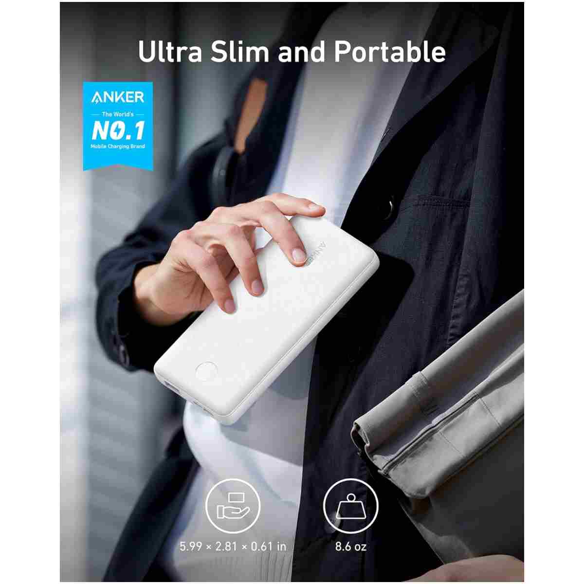 Anker Power Bank(PowerCore 10K),Compact Travel-Ready 10,000mAh Battery Pack with PowerIQ Charging Technology,5V/3A High-Speed Charging for iPhone,iPad,and More (USB-C Input and...