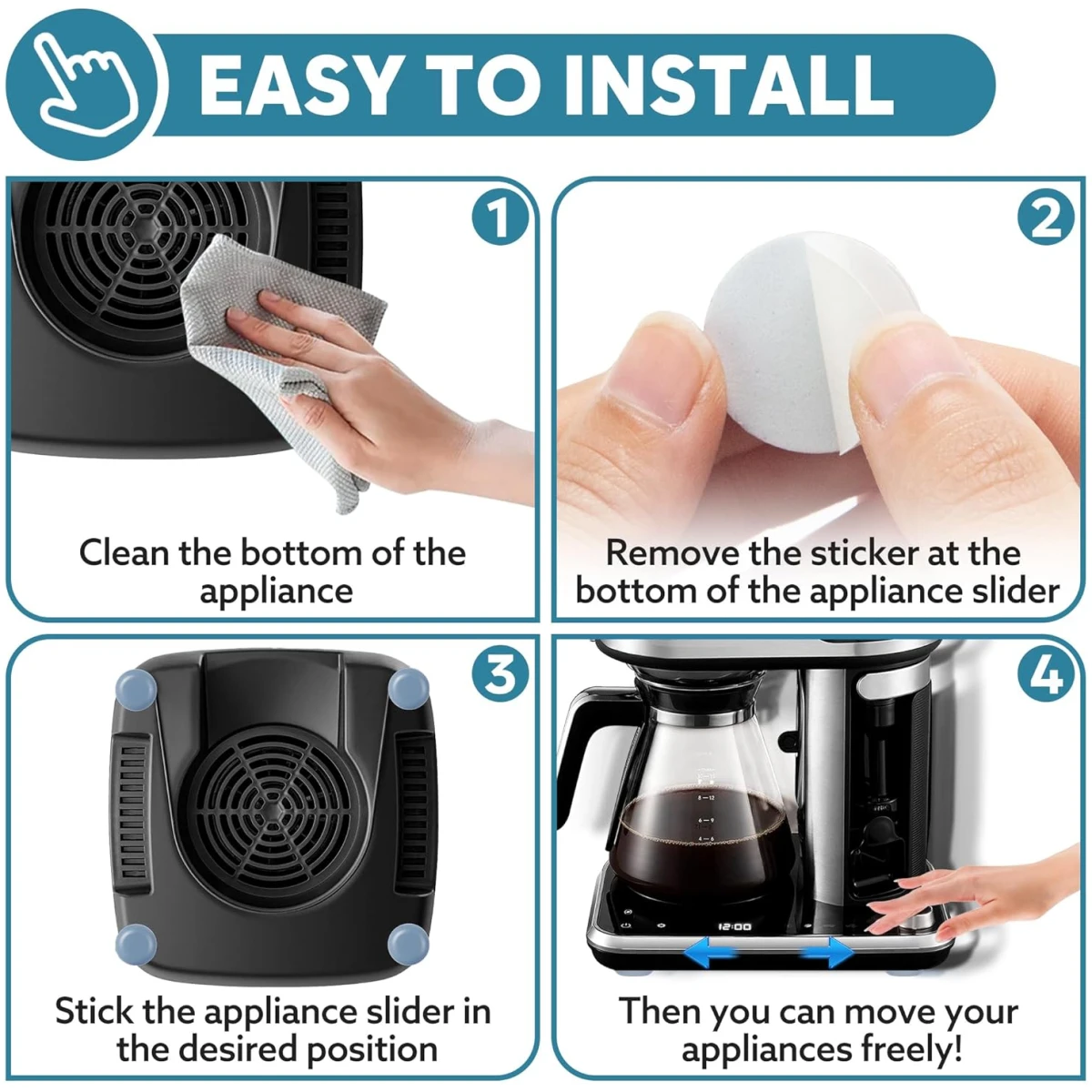 Appliance Sliders for Kitchen 24 PCS Self-Adhesive Small Kitchen Finds Appliance Slider Hacks Easy to MovIing & Space Saving Must Have Home Gadgets Mixer Accessories for Countertop