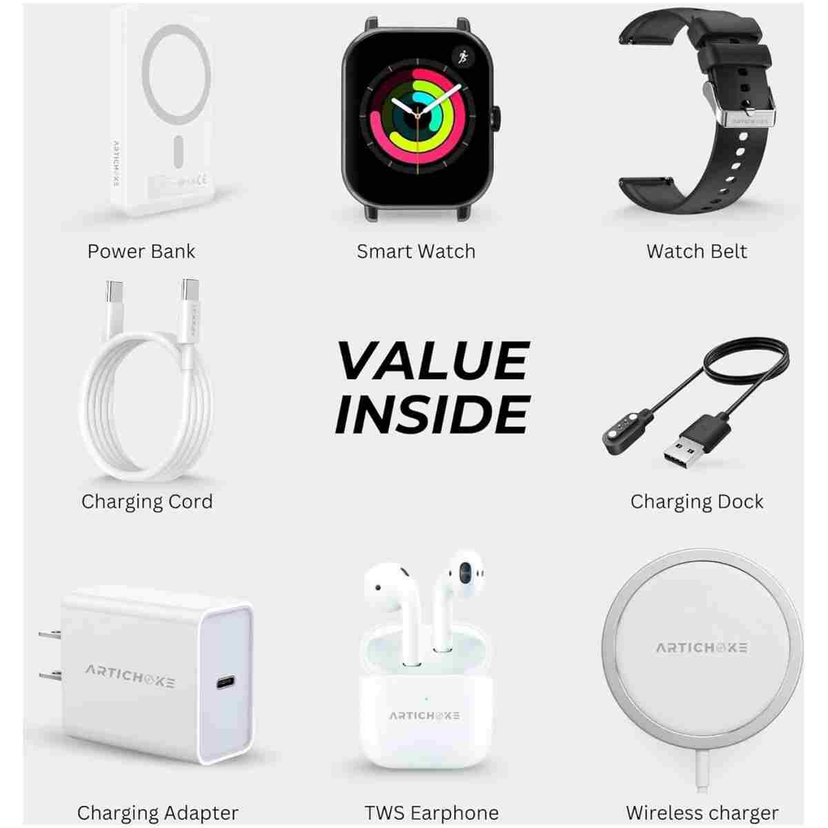 Artichoke 6 in 1 Accessories Gift Set iPhone Power Bank 10000 Smart Watch TWS Earphones MagSafe Accessories Birthday Gifts Boyfriend Tech Gadgets Regalos para Hombre Travel Men...