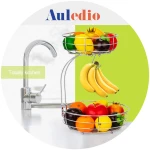Auledio 2-Tier Countertop Fruit Vegetables Basket Bowl Storage With Banana Hanger,Chrome
