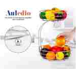 Auledio 2-Tier Countertop Fruit Vegetables Basket Bowl Storage With Banana Hanger,Chrome