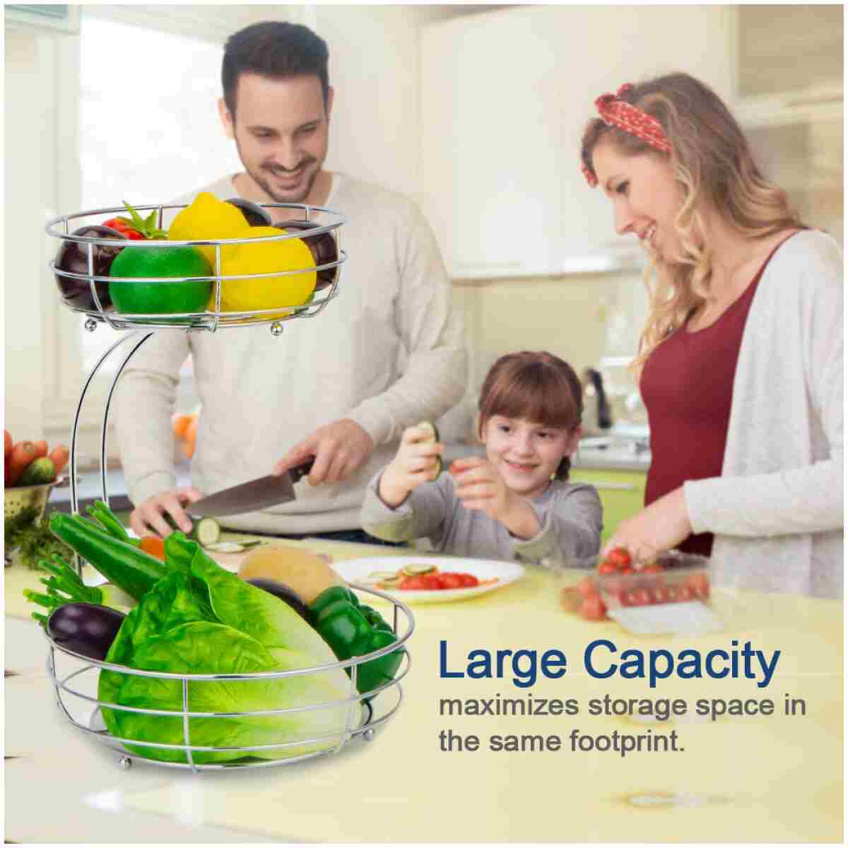 Auledio 2-Tier Countertop Fruit Vegetables Basket Bowl Storage With Banana Hanger,Chrome