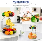 Auledio 2-Tier Countertop Fruit Vegetables Basket Bowl Storage With Banana Hanger,Chrome