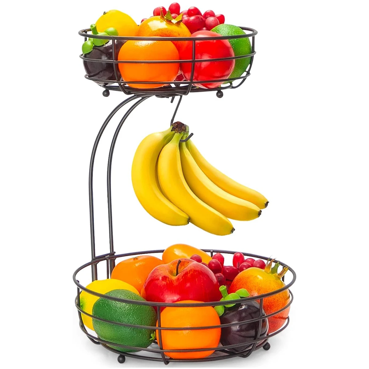 Auledio 2-Tier Countertop Fruit Vegetables Basket Bowl Storage With Banana Hanger,Chrome