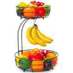 Auledio 2-Tier Countertop Fruit Vegetables Basket Bowl Storage With Banana Hanger,Chrome