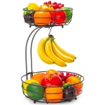 Auledio 2-Tier Countertop Fruit Vegetables Basket Bowl Storage With Banana Hanger,Chrome