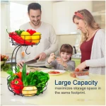 Auledio 2-Tier Countertop Fruit Vegetables Basket Bowl Storage With Banana Hanger,Chrome