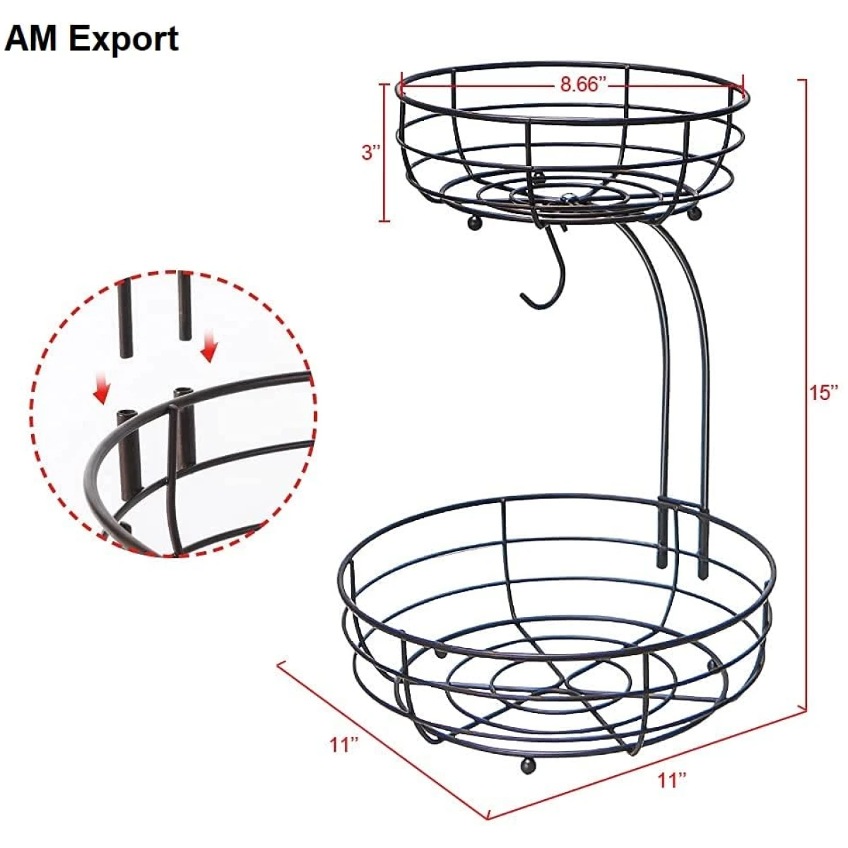 Auledio 2-Tier Countertop Fruit Vegetables Basket Bowl Storage With Banana Hanger,Chrome