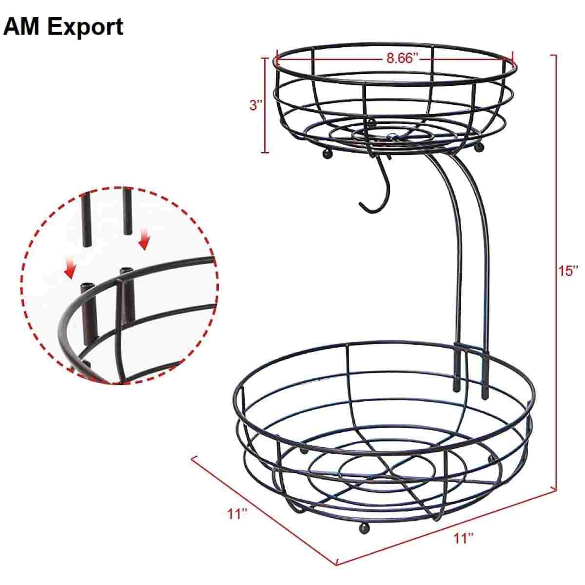 Auledio 2-Tier Countertop Fruit Vegetables Basket Bowl Storage With Banana Hanger, Brone (1)
