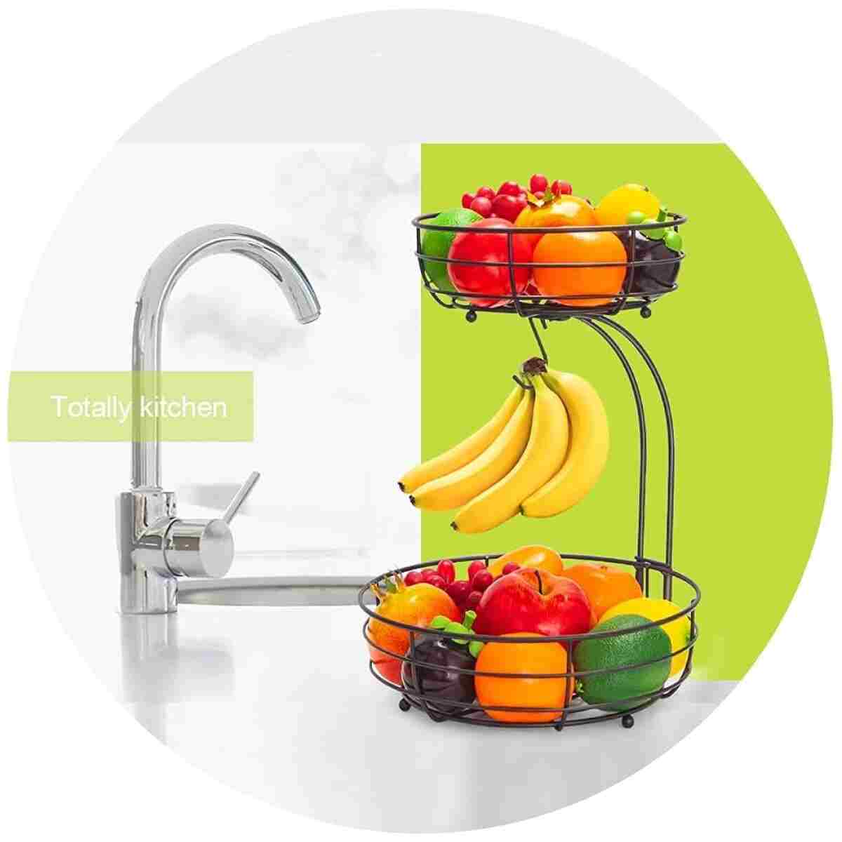 Auledio 2-Tier Countertop Fruit Vegetables Basket Bowl Storage With Banana Hanger, Brone (1)