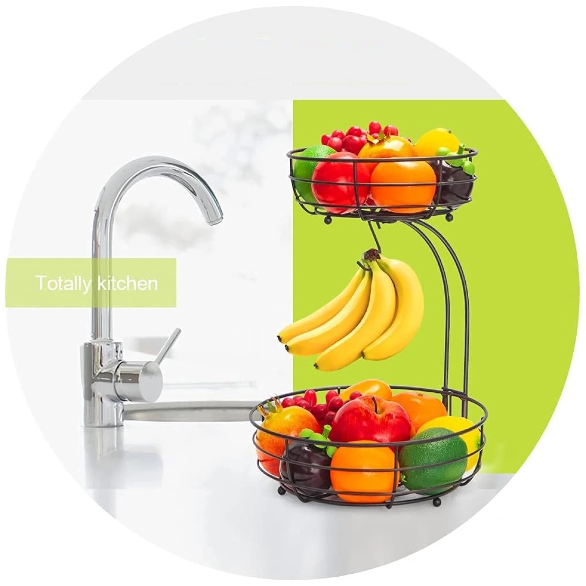 Auledio 2-Tier Countertop Fruit Vegetables Basket Bowl Storage With Banana Hanger, Brone (1)