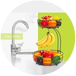 Auledio 2-Tier Countertop Fruit Vegetables Basket Bowl Storage With Banana Hanger, Brone (1)