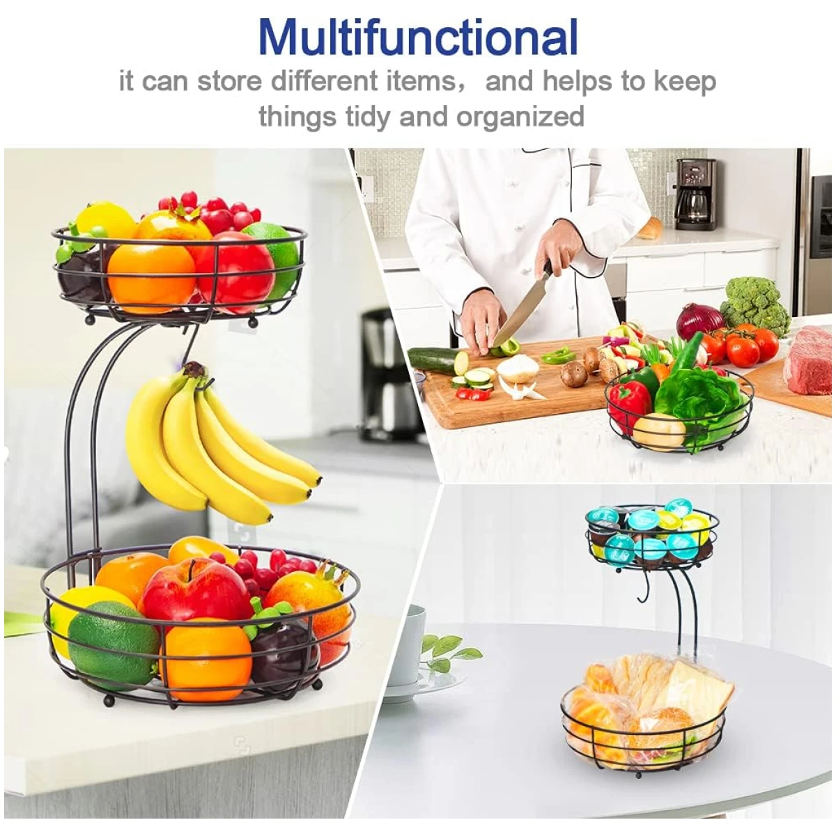 Auledio 2-Tier Countertop Fruit Vegetables Basket Bowl Storage With Banana Hanger, Brone (1)