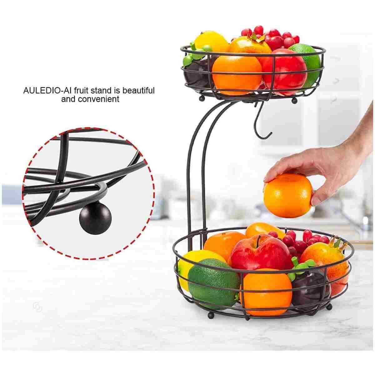Auledio 2-Tier Countertop Fruit Vegetables Basket Bowl Storage With Banana Hanger, Brone (1)