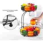Auledio 2-Tier Countertop Fruit Vegetables Basket Bowl Storage With Banana Hanger, Brone (1)