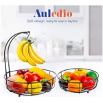 Auledio Iron 2-Tier Countertop Fruit Vegetables Basket Bowl Storage With Banana Hanger, Black, 64 ounces