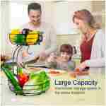 Auledio Iron 2-Tier Countertop Fruit Vegetables Basket Bowl Storage With Banana Hanger, Black, 64 ounces