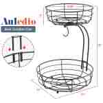 Auledio Iron 2-Tier Countertop Fruit Vegetables Basket Bowl Storage With Banana Hanger, Black, 64 ounces