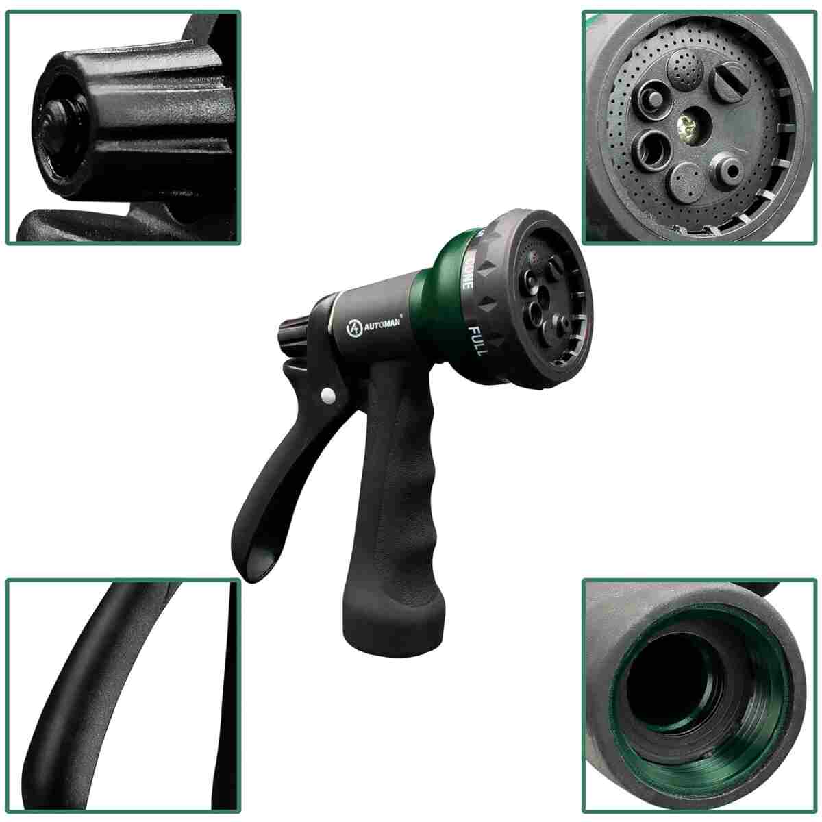 AUTOMAN-Garden-Hose-Nozzle, ABS Water Spray Nozzle with 7 Adjustable Watering Patterns, Slip Resistant for Watering Plants, Lawn& Garden, Washing Cars, Cleaning, Showering Pets...