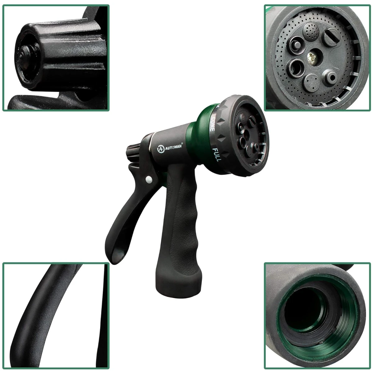 AUTOMAN-Garden-Hose-Nozzle, ABS Water Spray Nozzle with 7 Adjustable Watering Patterns, Slip Resistant for Watering Plants, Lawn& Garden, Washing Cars, Cleaning, Showering Pets...