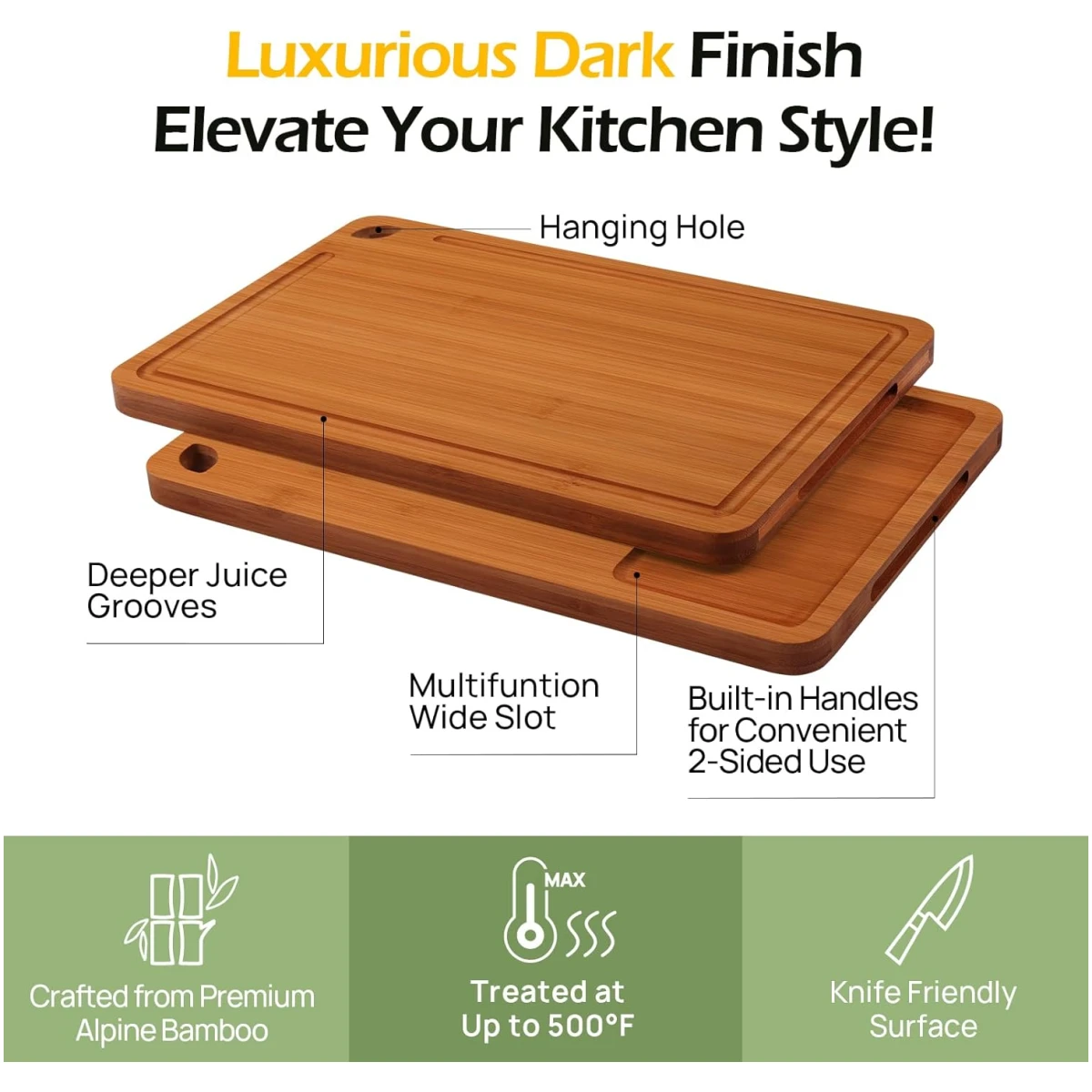 Bamboo Cutting Board, Durable Wood Cutting Boards for Kitchen with Deep Juice Grooves & Built-in Handles, Ideal Charcuterie & Chopping for Meat, Vegetables and Fruits Ideas...