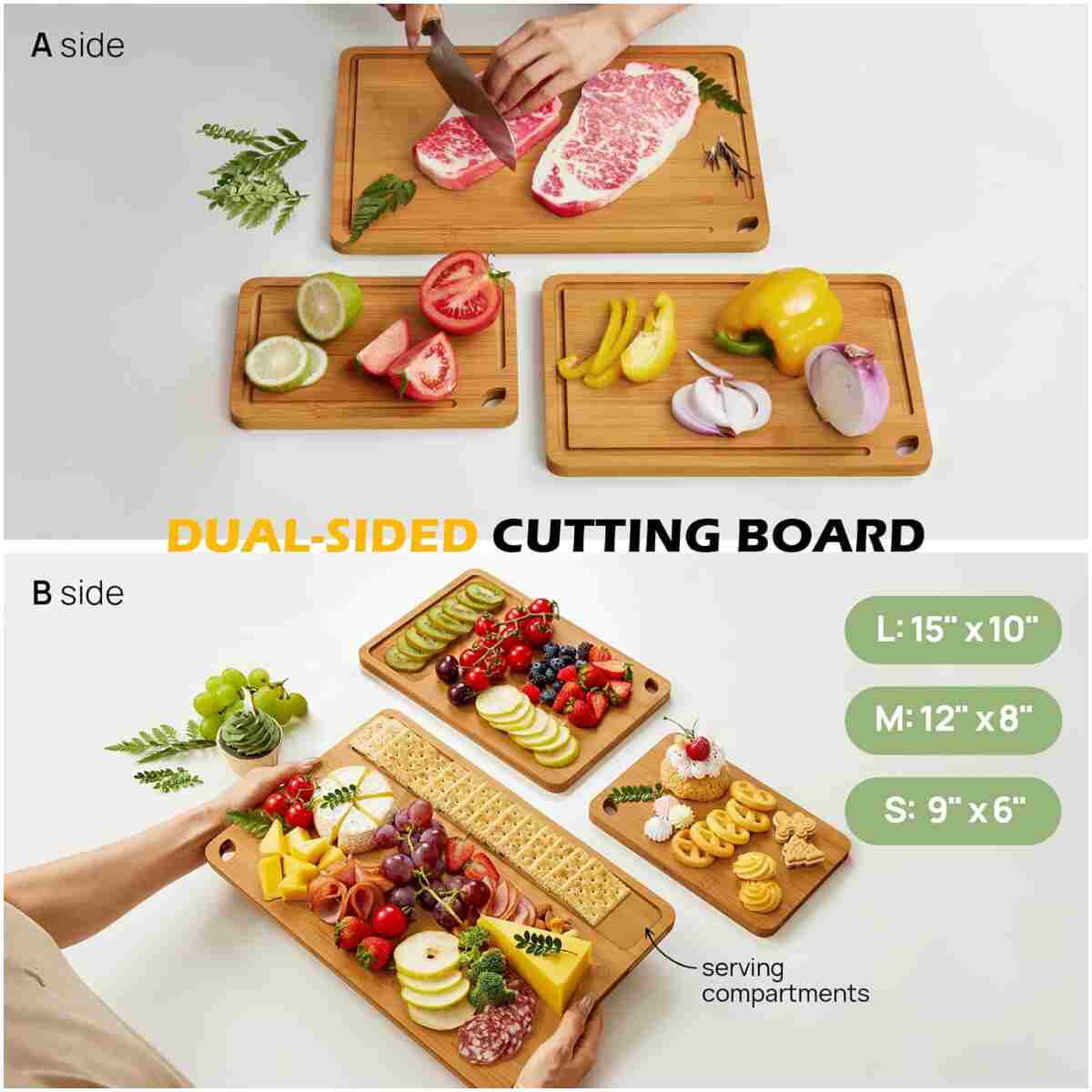 Bamboo Cutting Board, Durable Wood Cutting Boards for Kitchen with Deep Juice Grooves & Built-in Handles, Ideal Charcuterie & Chopping for Meat, Vegetables and Fruits Ideas...