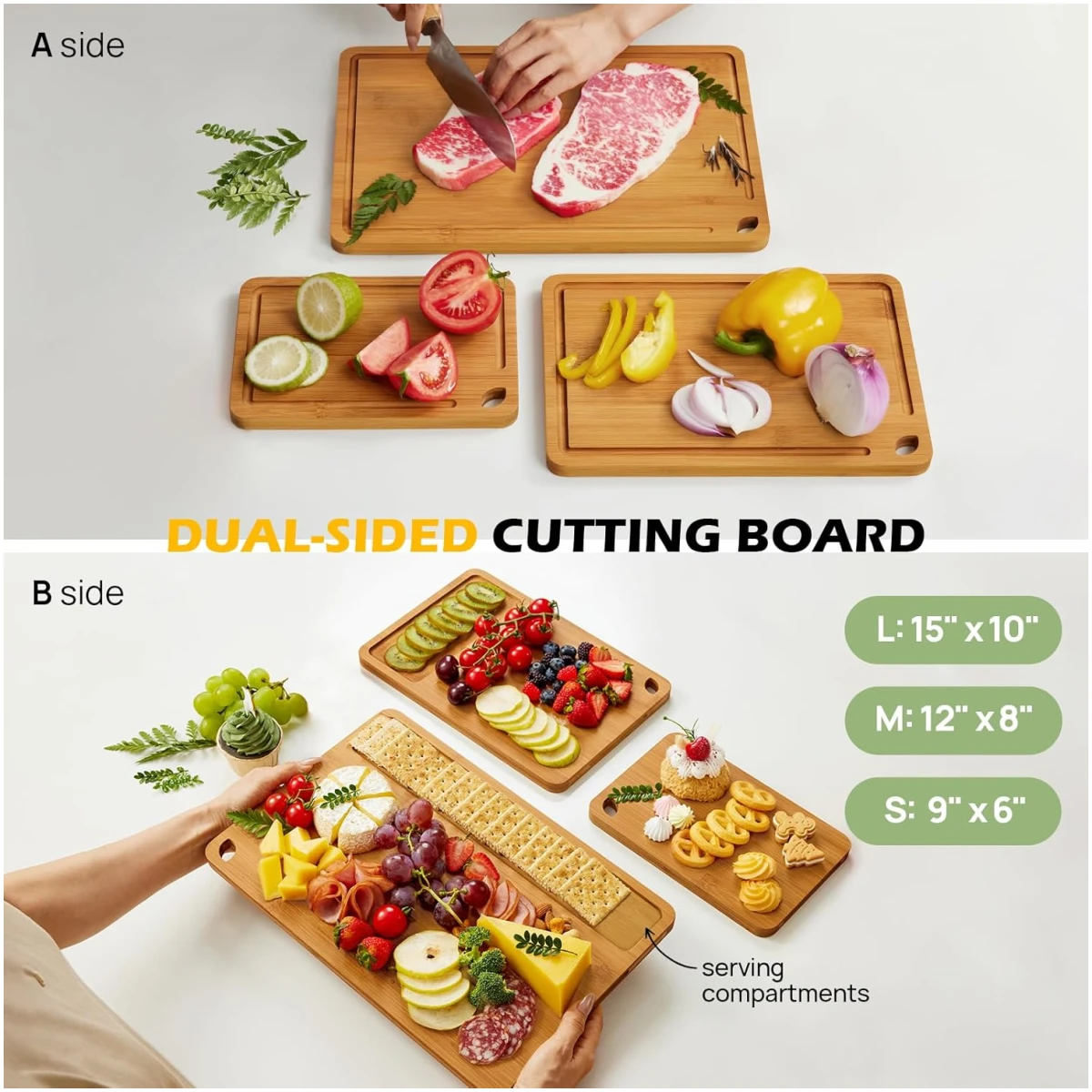 Bamboo Cutting Board, Durable Wood Cutting Boards for Kitchen with Deep Juice Grooves & Built-in Handles, Ideal Charcuterie & Chopping for Meat, Vegetables and Fruits Ideas...