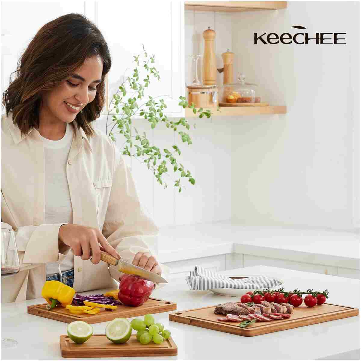 Bamboo Cutting Board, Durable Wood Cutting Boards for Kitchen with Deep Juice Grooves & Built-in Handles, Ideal Charcuterie & Chopping for Meat, Vegetables and Fruits Ideas...